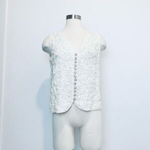 Vintage Sorelle Rasta Ivory Vest Small Pearl Abstract Woven S